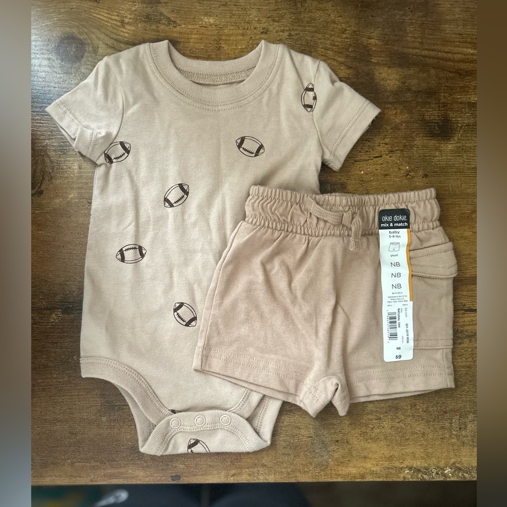 Okie Dokie Tan Football Print Baby Set